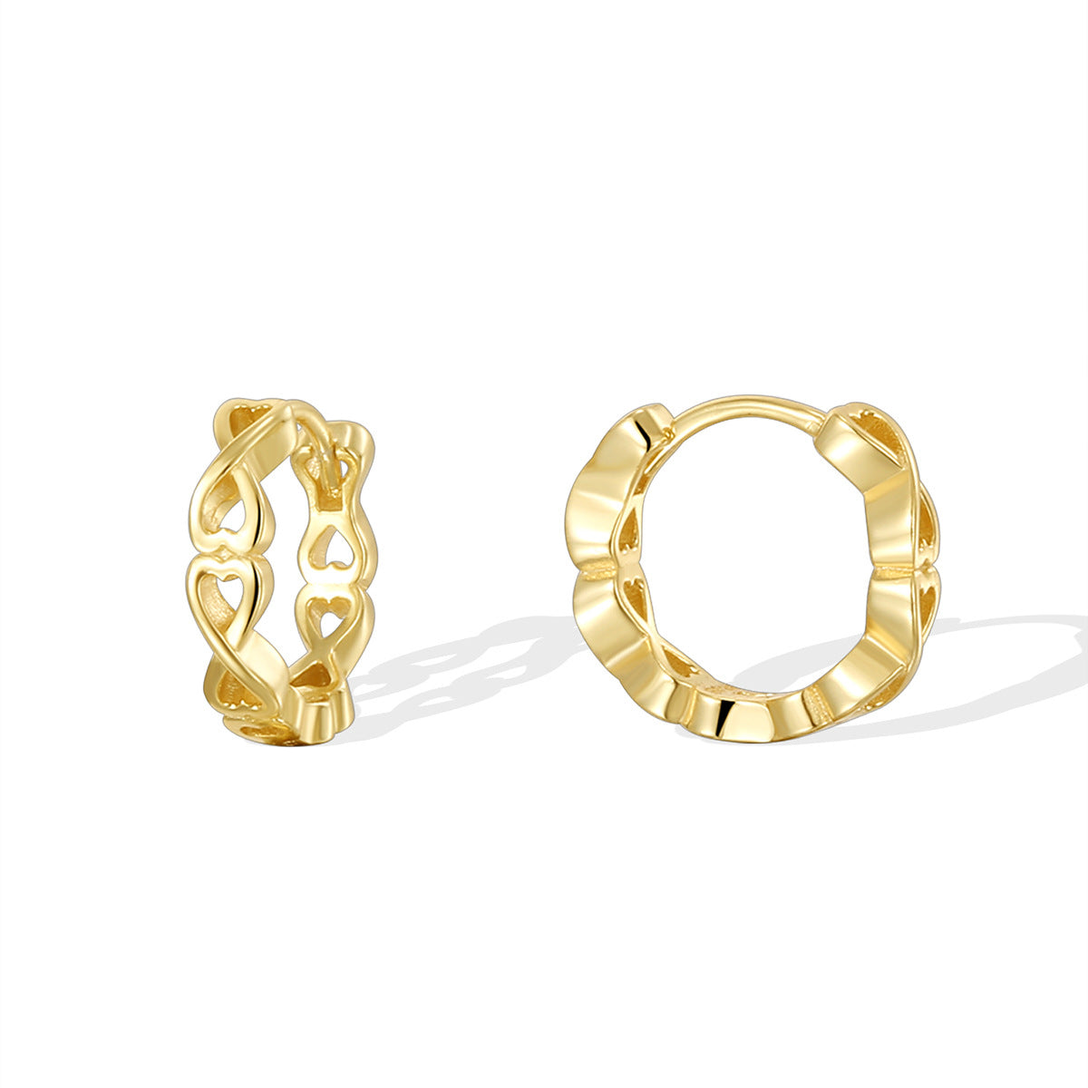 SE0263 S925Silver Simple Hollow Heart Earrings Plated14k Gold Ear Studs