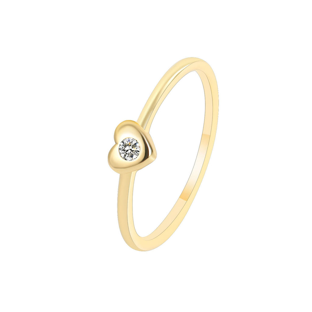 R0229 Simple Small Heart Zircon Ring for Women, Stackable Heart-Shaped Diamond Ring for Valentine's Day