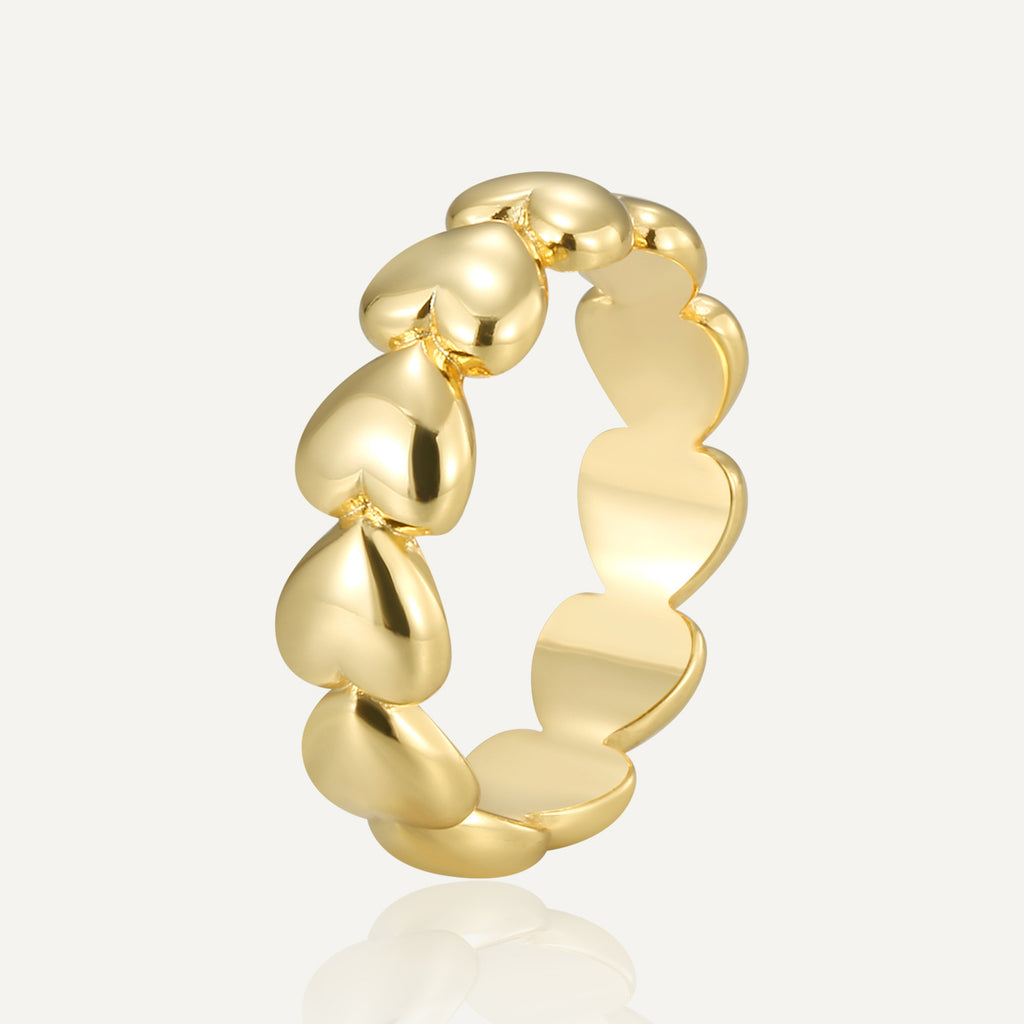 R0294 Fashionable Elegant Smooth Heart Connected Ring for Women Copper Plated with Real Gold