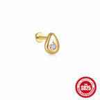 S925Sterling Silver Flat Push Piercing Zircon Earrings Fan-shaped Tassel Ear Jewelry Ear Cuff