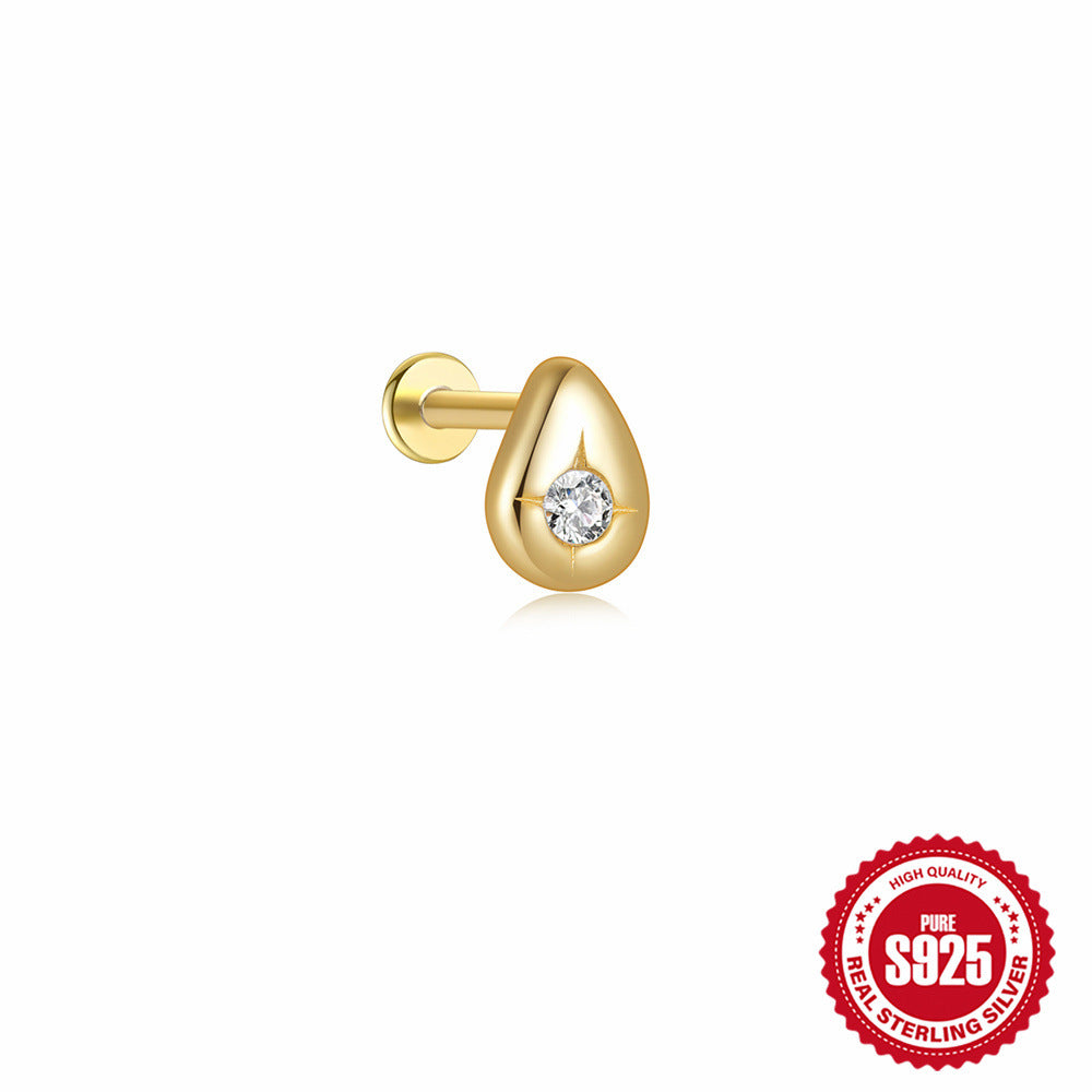 S925Sterling Silver Flat Push Piercing Zircon Earrings Fan-shaped Tassel Ear Jewelry Ear Cuff