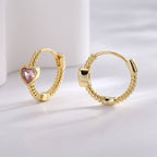 E0670 Elegant and fashionable Earrings Female Brass Gold Plated Inlaid Heart-shaped Pink Zircon Ear Jewelry