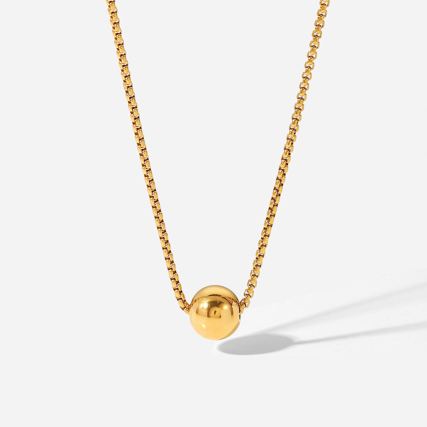 2H Minimalist Style Gold Ball Pendant Necklace Box Chain Pull-out18K Gold Stainless Steel Necklace Women's Personalized Jewelry