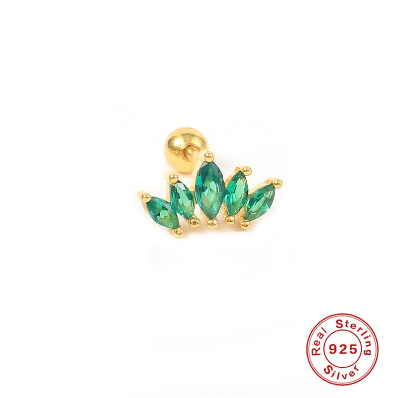 S925Pure Silver Single Crown Ear Bone Stud Earrings Bestselling Fashion Diamond-Studded Threaded Ear Piercing Women's Ear Jewelry