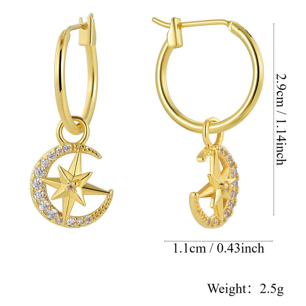 E0830 Fashionable Elegant Earrings for Women Plated Star Moon Inlaid Zircon Earrings