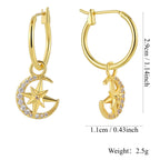 E0830 Fashionable Elegant Earrings for Women Plated Star Moon Inlaid Zircon Earrings