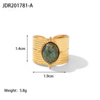 2H 18K Gold Stainless Steel Wide Adjustable Stone Ring Hip Hop Fashionable Unisex Ring