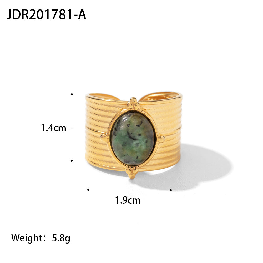 2H 18K Gold Stainless Steel Wide Adjustable Stone Ring Hip Hop Fashionable Unisex Ring