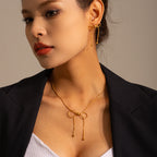 Women's Vintage Bow Earrings Stainless Steel Butterfly Shape Pendant Earrings Ring