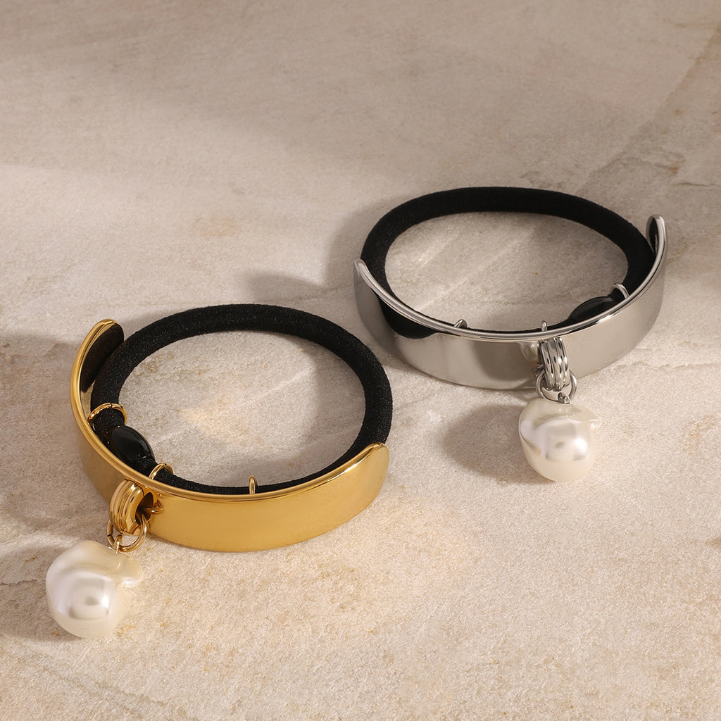 2H Stainless Steel Pearl Pendant Hair Tie Export Sweet Cool Metal Hair Rope Versatile Hair Accessory