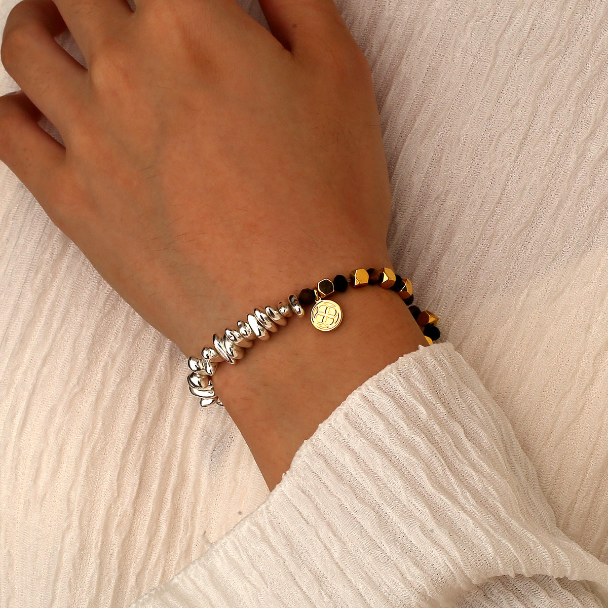 B0323 Minimalist Stainless Steel Round Beads Fashion Tiger Eye Stone Beads