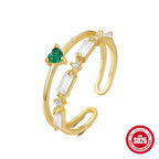 S925Sterling Silver Heart Flower Inlaid Diamond Open Ring Korean Style Opal Index Finger Ring