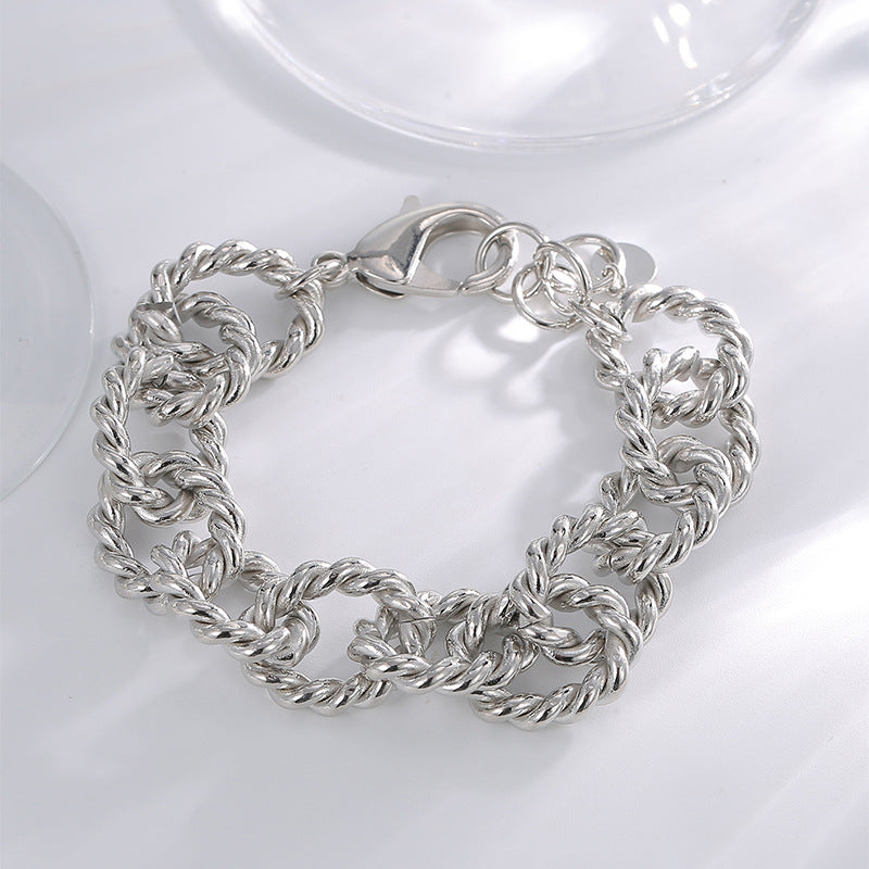 B0189 Chain Braided Bracelet For Women Silver Hip Hop Punk Retro