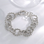B0189 Chain Braided Bracelet For Women Silver Hip Hop Punk Retro