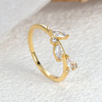 R0258 Personalized Gold-Plated Olive Branch Inlaid Diamond Elegant Fashion Ring for Women Leaf Ring Jewelry