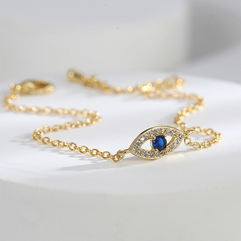 2HB0166 Unique Trendy Design Demon Eye Genderless Tassel Chain Cool Style Blue Zircon Bracelet