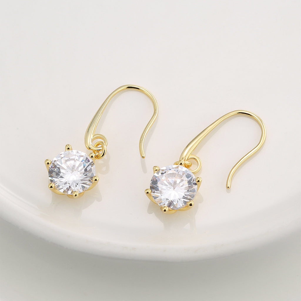 E0762 French Six-Claw Zirconia Earrings for Women with Plated Hooks18K Gold accessories