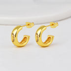 E0636 Fashion Simple Earrings for Women Copper Gold-Plated Moon Micro-Inlaid White Zircon Earrings