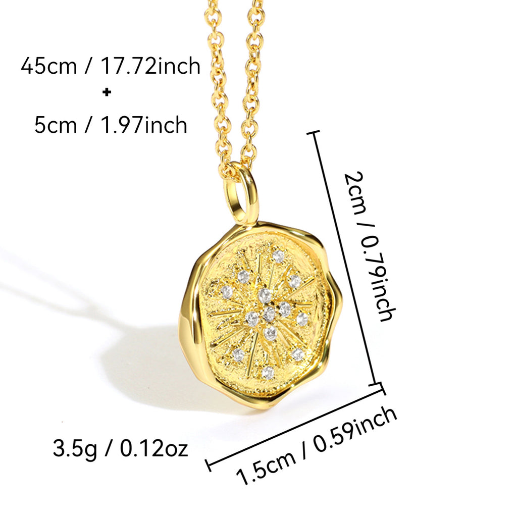 Star Postmark Round Pendant Necklace Simple Design Retro Collarbone Chain for Women