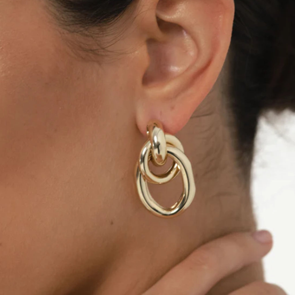 2H New18k Gold Stainless Steel/Simple Retro Wrapped Earrings Fashion Simple Hollow Earrings