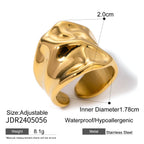 18k Gold Stainless Steel Large Hammer Pattern Open Ring Fashion Simple Unique Design Ring