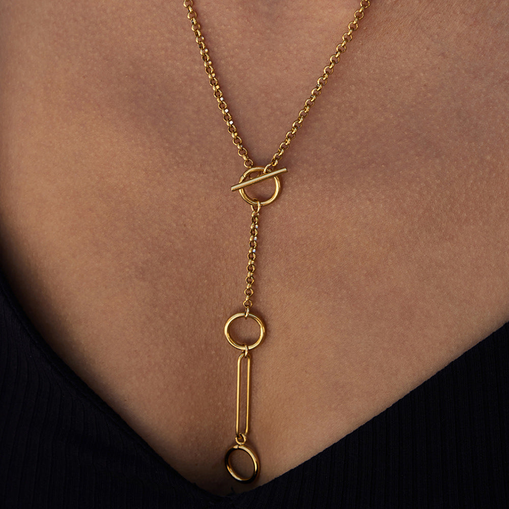 Women's Necklace Accessories OT Buckle Y Chain Link Stainless Steel Jewelry