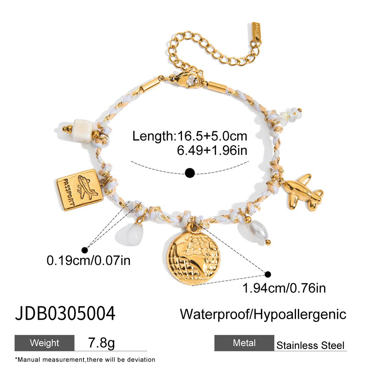 Alphabet Fruit Stainless Steel Pearl Bracelet Non-Fading Jewelry