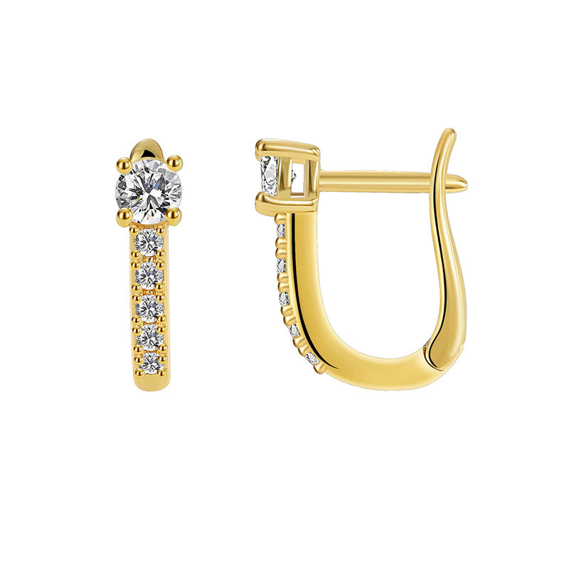 E0501 Elegant Fashion Earrings for Women, Copper Gold-Plated with White Zircon, Simple Ear Clips