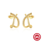 925Sterling Silver C Wave Shape Single Row Diamond Stud Earrings Hoop Earrings Hot Selling Classic Irregular Earrings