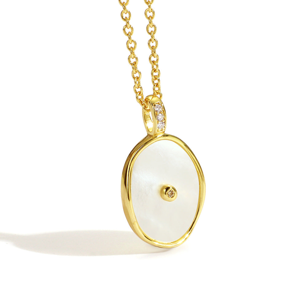 Fashion Necklace Geometric Simple Oval Inlaid Diamond Shell Pendant Collarbone Chain In Stock