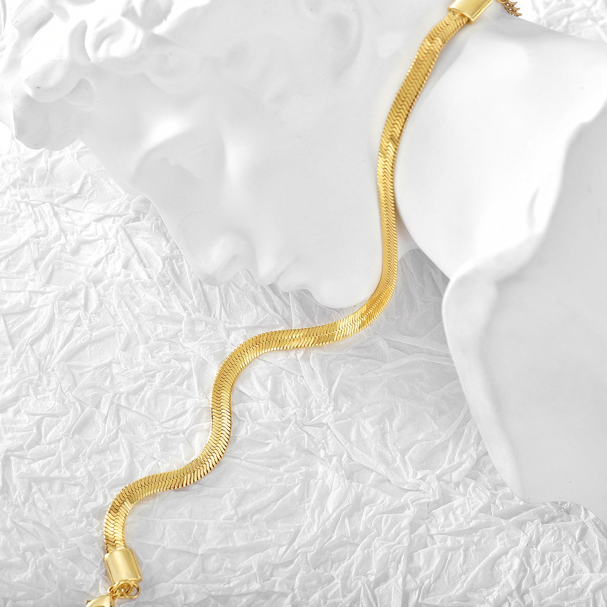 B0051New Genuine Gold Plated Wide Snake Bone Bracelet for Women, Minimalist and Cool Style