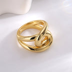 R0310 Exaggerated Irregular Interwoven Twisted Ring for Women with Metallic Texture and Smooth Surface