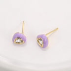 E0770 Cute Dopamine Jewelry Heart-shaped Earrings for Women Purple Resin Inlaid Heart Zircon Earrings