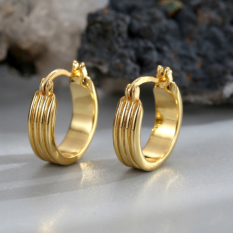 E0457 Geometric Multi-layer Arc-shaped Earrings for Women Copper Plated with Real Gold Fashion Retro Design Earrings