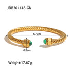 2H Natural Stone Bracelet for Women, Non-Fading Open Bangle, Stainless Steel Jewelry