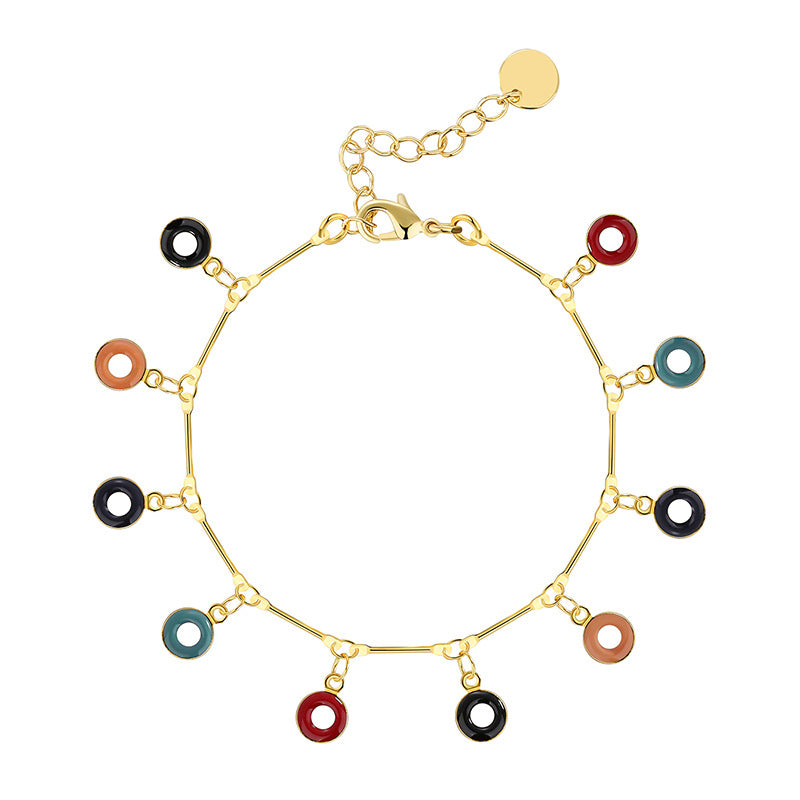 B0161 Fashion Colorful Circle Resin Bracelet for Women Brass Gold Plated Bohemian Style