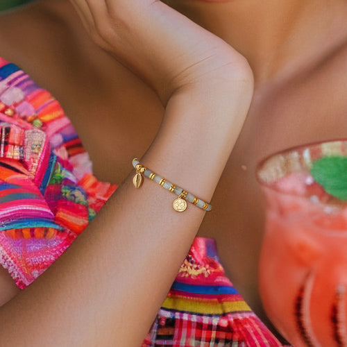 14K Gold-Plated Bohemian Shell Bead Bracelet — design detail