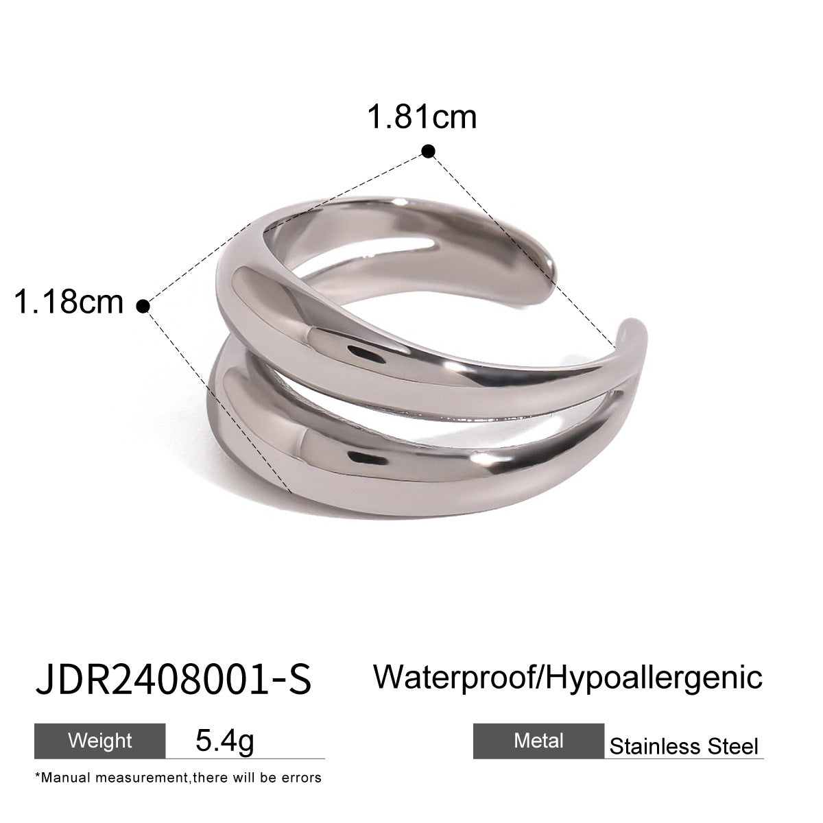 Stainless Steel Double Layer Smooth Hollow Open Ring Design Jewelry