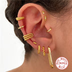 S25Sterling Silver Three-Layer Round Bead Double-Layer Inlaid Diamond Ear Clip Non-Pierced Ear Cuff Ear Jewelry Cool Minimalist Style Earrings