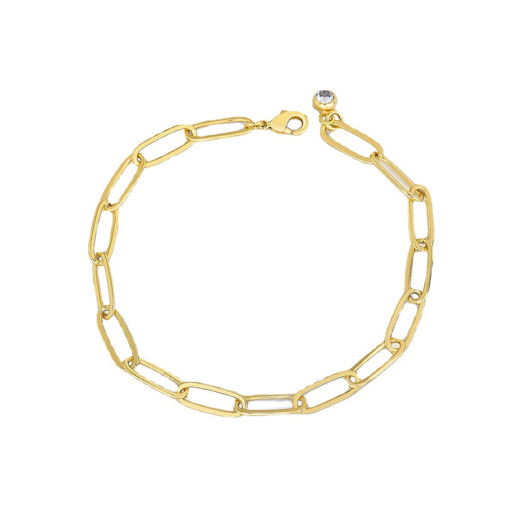 B0050 Minimalist Loop Chain Thick Chain Inlaid Diamond Bracelet for Women Simple Cool Style