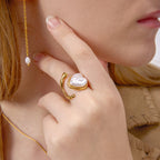 2H Imitation Pearl Heart Ring Non-Fading Stainless Steel Jewelry