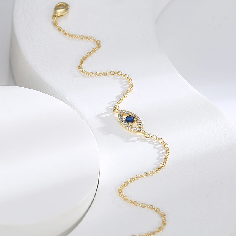 2HB0166 Unique Trendy Design Demon Eye Genderless Tassel Chain Cool Style Blue Zircon Bracelet