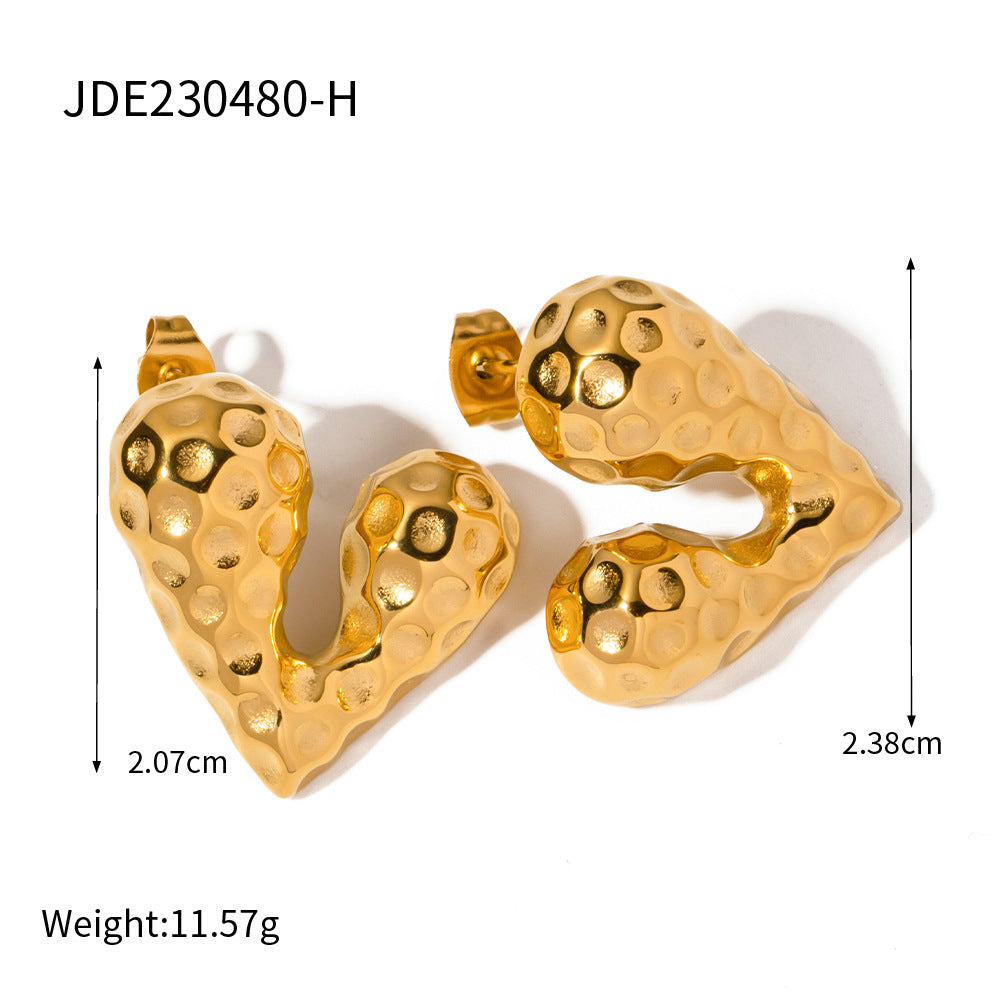 Heart-shaped Stud Earrings18K Gold Stainless Steel Necklace Accessories Women's Jewelry