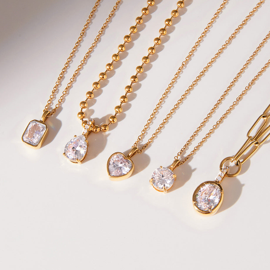 18k Zircon Necklace Collarbone Chain Non-Fading Jewelry Stainless Steel Accessories