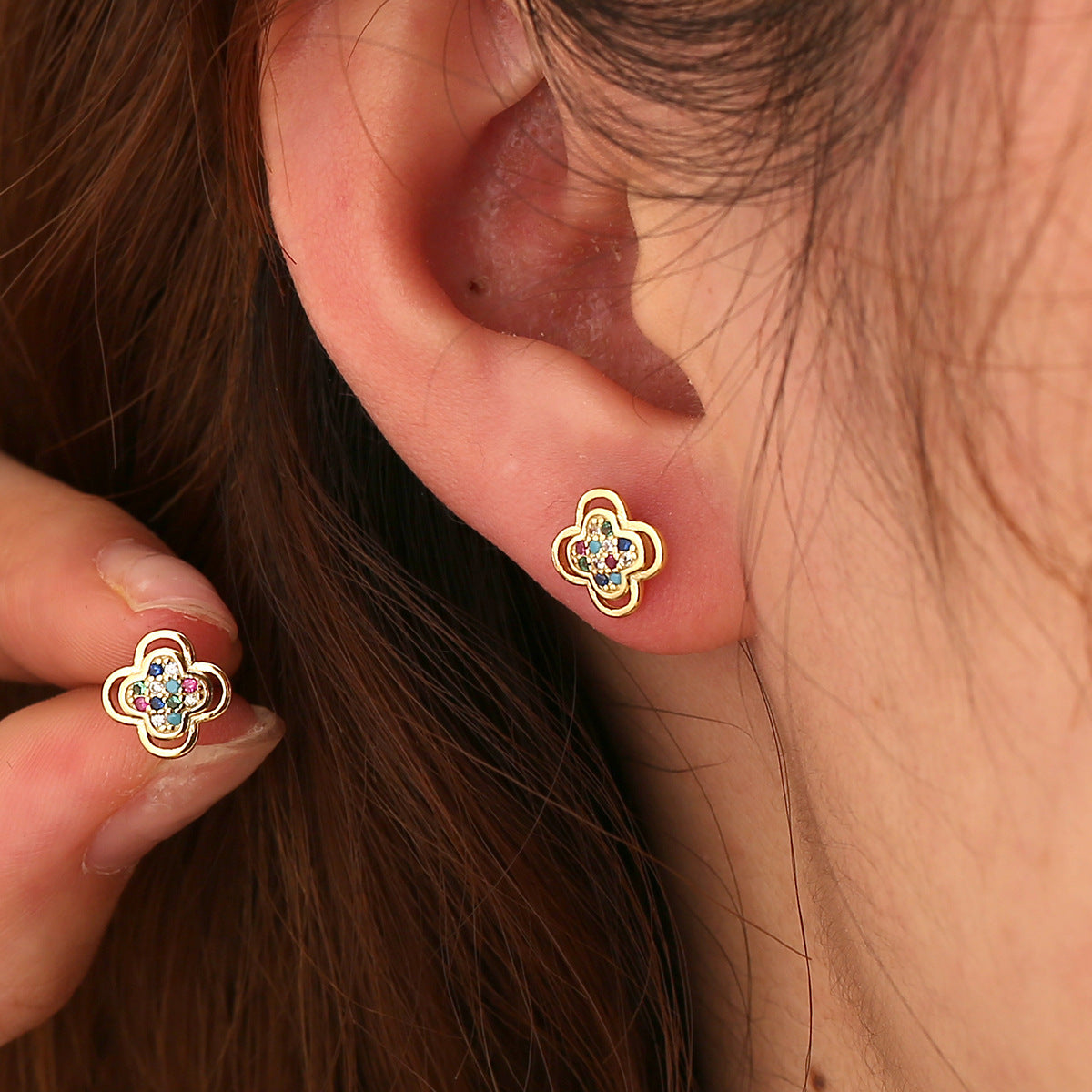 SE0324 S925Silver New Pure Silver Small Earrings New Chinese Style Women's Four-Leaf Clover Earrings Jewelry