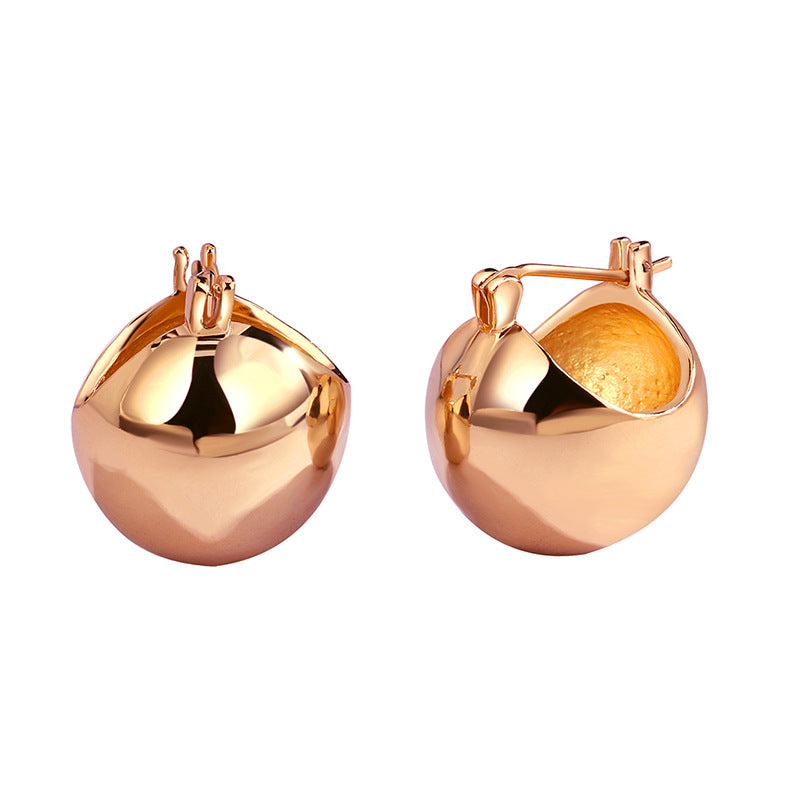 E0322 Copper Gold-Plated Earrings Minimalist Style Metal Ball Earrings Vintage Spherical Earrings for Women