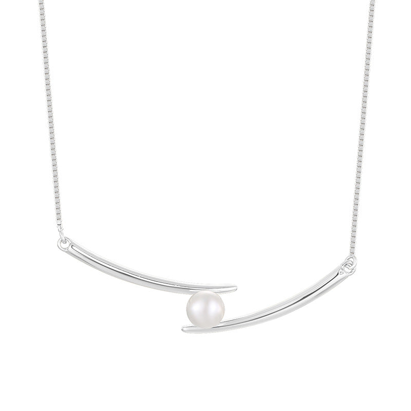 SN0052 S925Silver Smile Design Pearl Collarbone Chain Women's Fashion Pendant