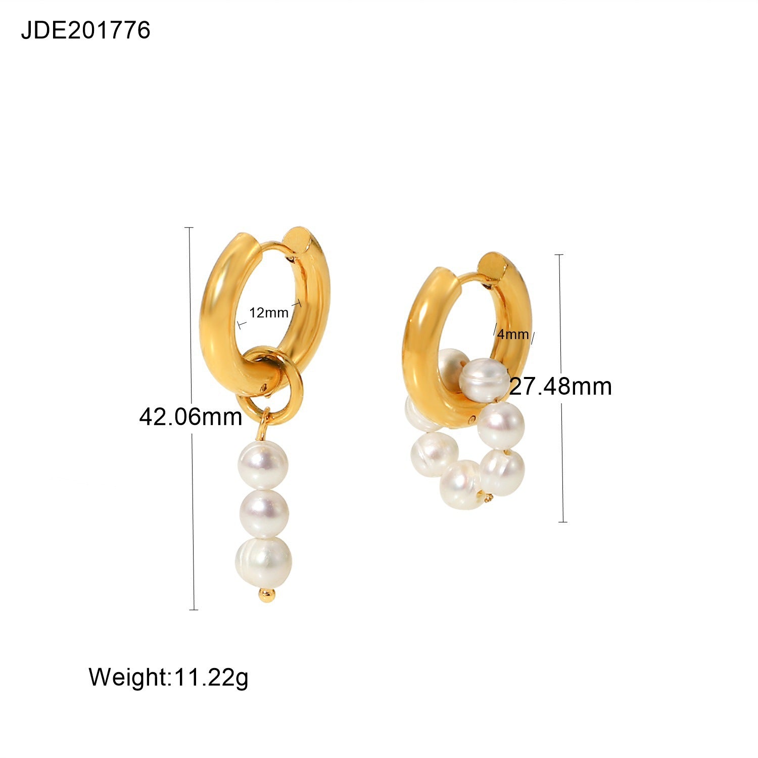 Same Style18K Gold Stainless Steel Earrings Fashionable Personality Pearl Earrings Hoop Earrings Women's Jewelry