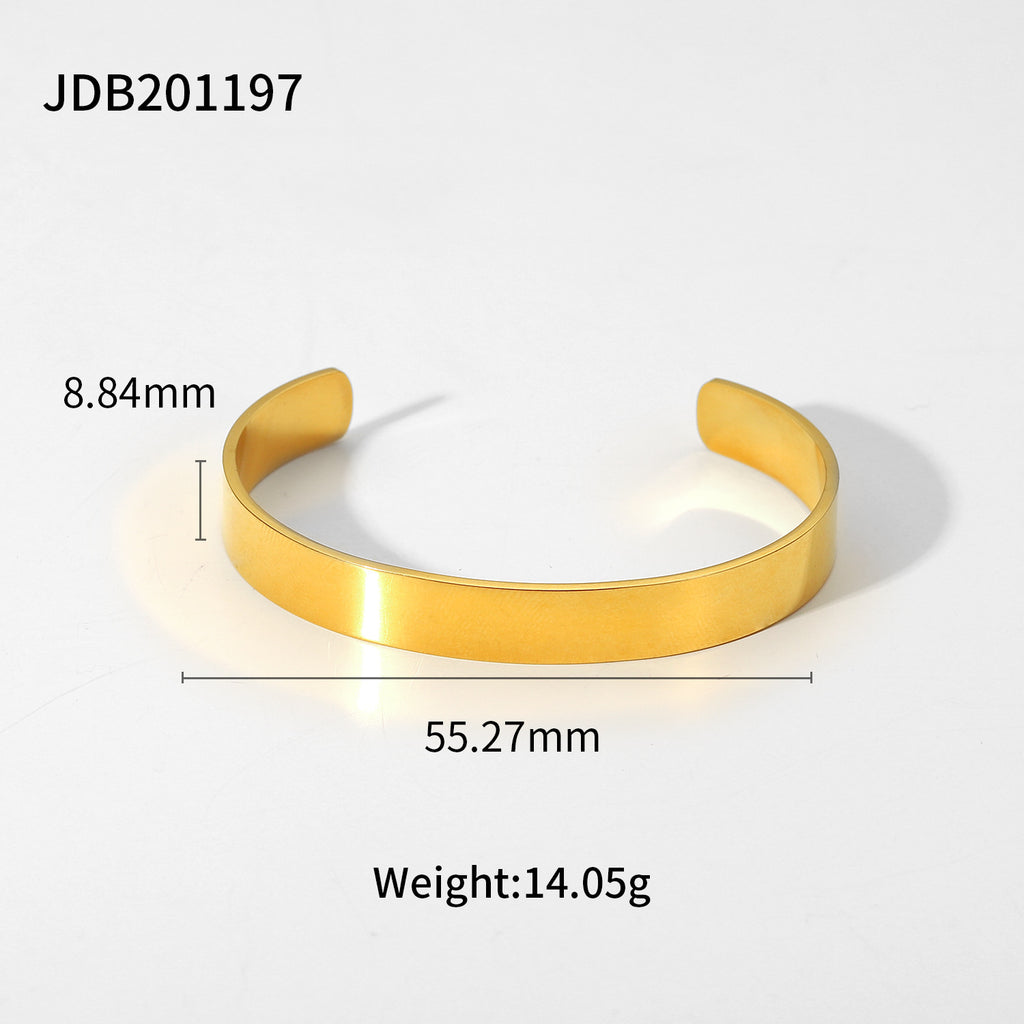 2H New 18K Gold Stainless Steel Smooth Wide Bracelet Fashion Simple Style Women's Bangle