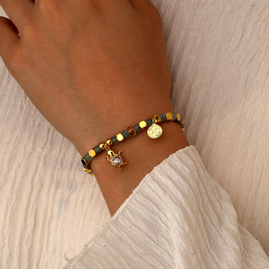 B0245 Copper plating14k Gold Heart Zircon Fashion Beaded Vacation New Bracelet